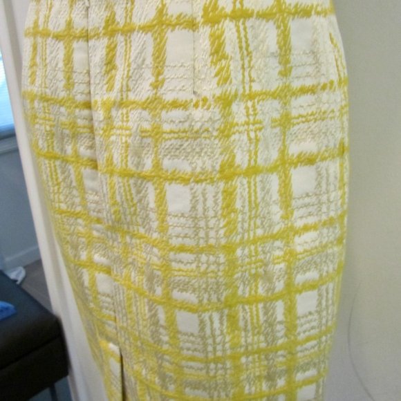 10P Talbots jacquard STUNNING cotton blend YELLOW CREAM textured PLAID skirt 21" - Picture 8 of 10